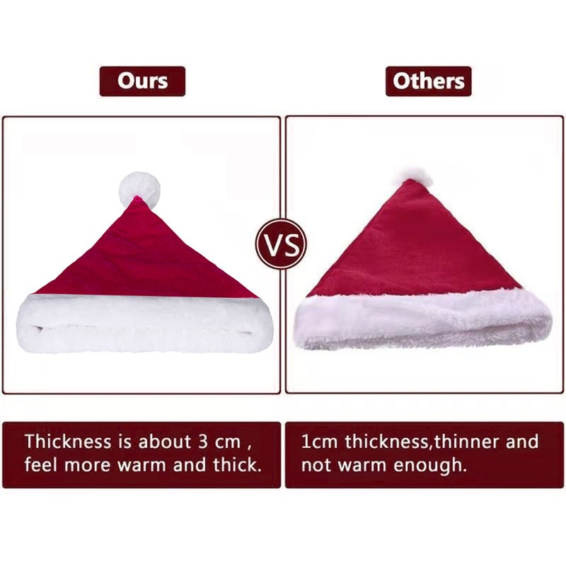 Eoocan Santa Hat  Santa Hat for Kids  Unisex Velvet Comfort Wine Red Christmas Hats Extra Thicken Classic Plush for Christmas New Year Festive Holiday Party Supplies - Image 5